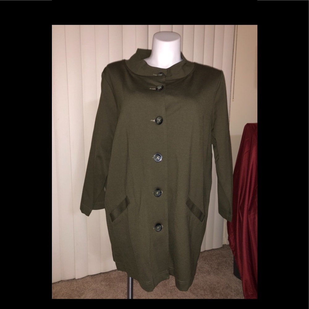 Green jacket long length style button up Linea olive green plus size 2X 90’s